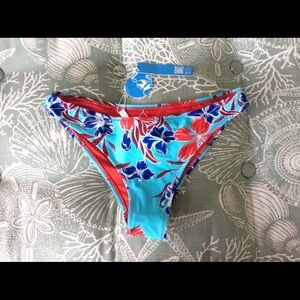 NWT Cupshie Turquoise Blue Floral Bikini Bottom S